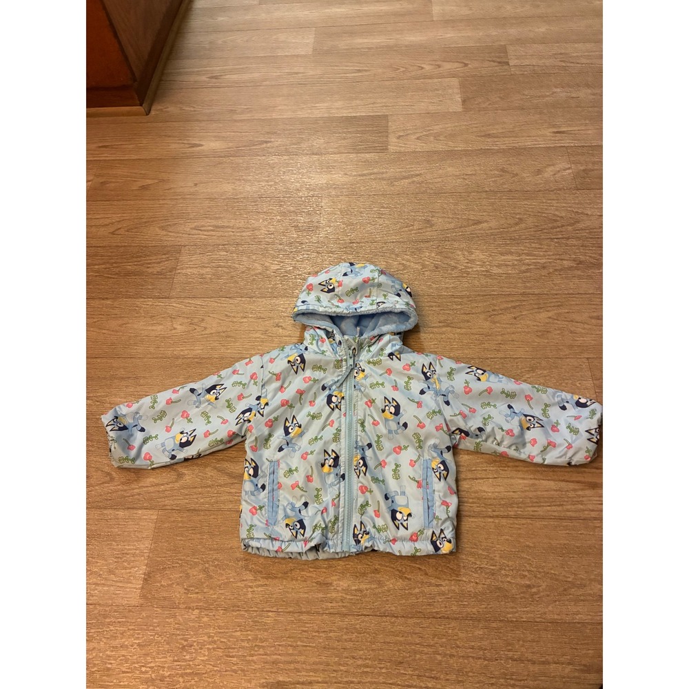 Bluey Infant Hooded Windbreaker Jacket Blue Fleece Lined All Over Print 12M